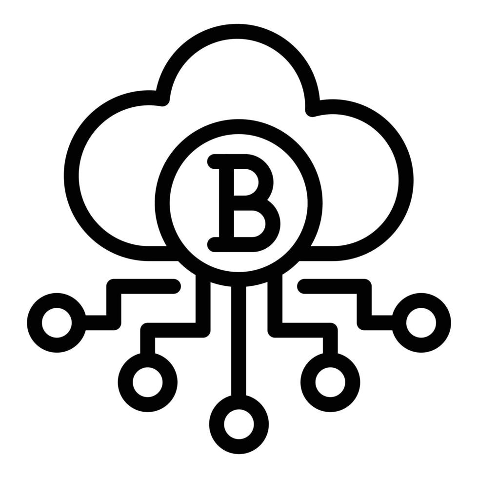 icône de nuage numérique blockchain, style de contour vecteur