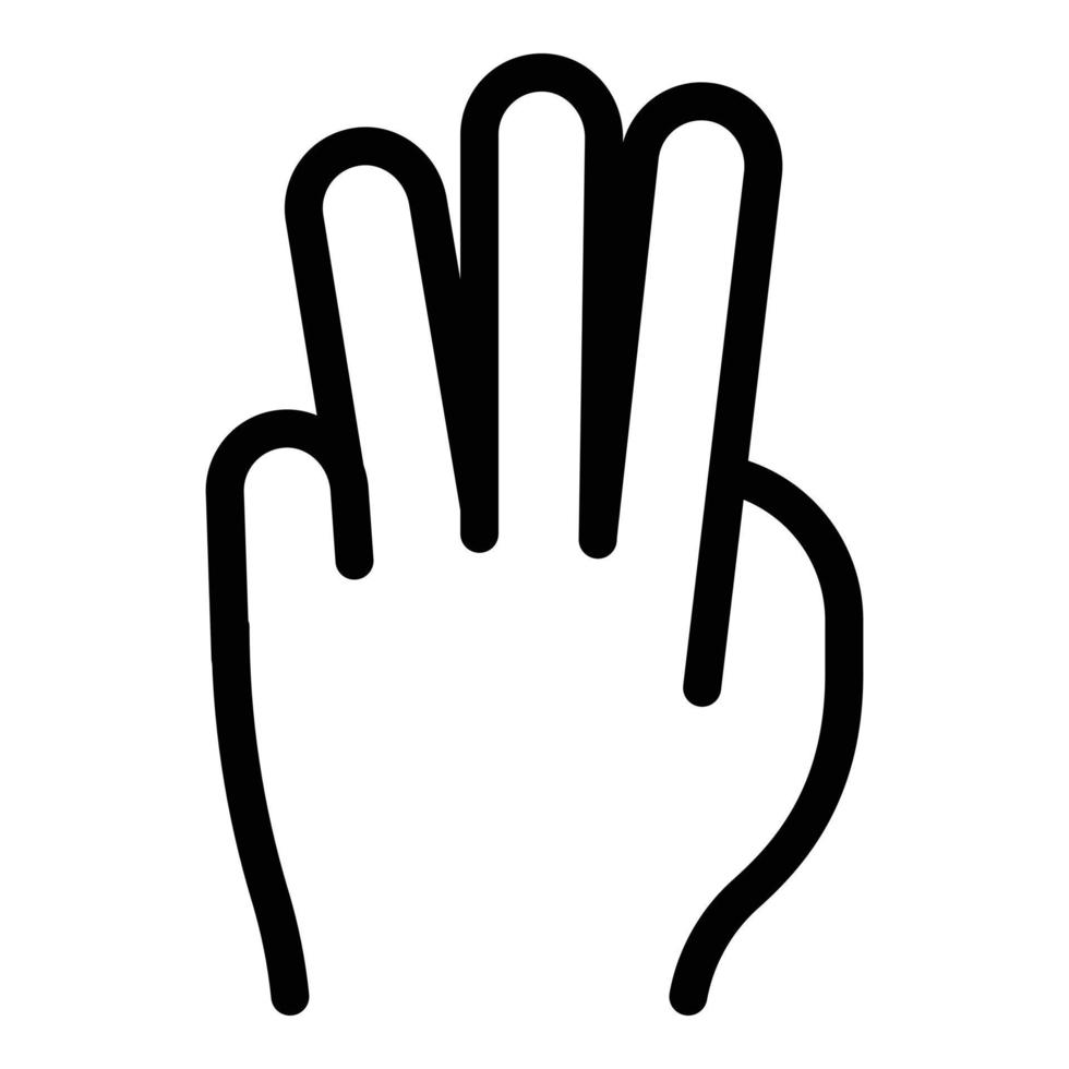 Geste de la main trois fois icône, style de contour vecteur