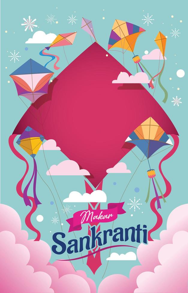 heureux makar sankranti avec cerfs-volants volant vecteur