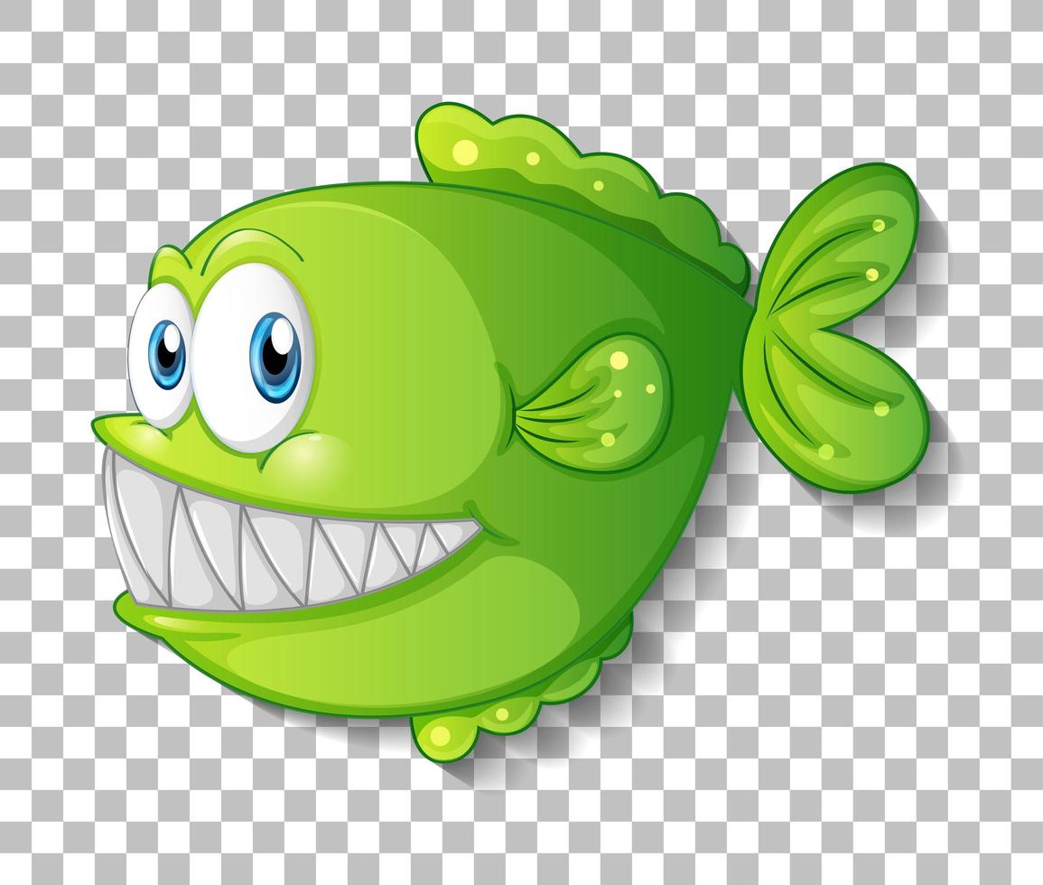 personnage de dessin animé de poisson exotique vert sur fond transparent vecteur