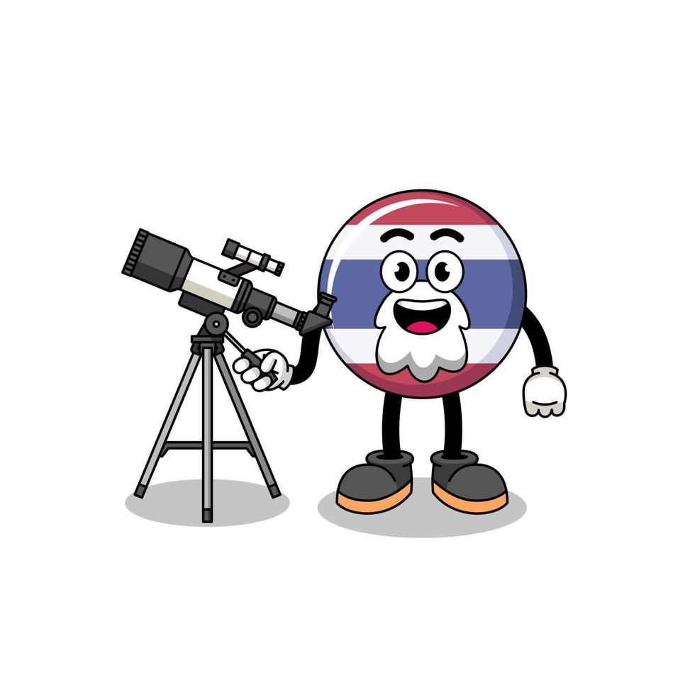 illustration de la mascotte du drapeau de la thaïlande en tant qu'astronome vecteur
