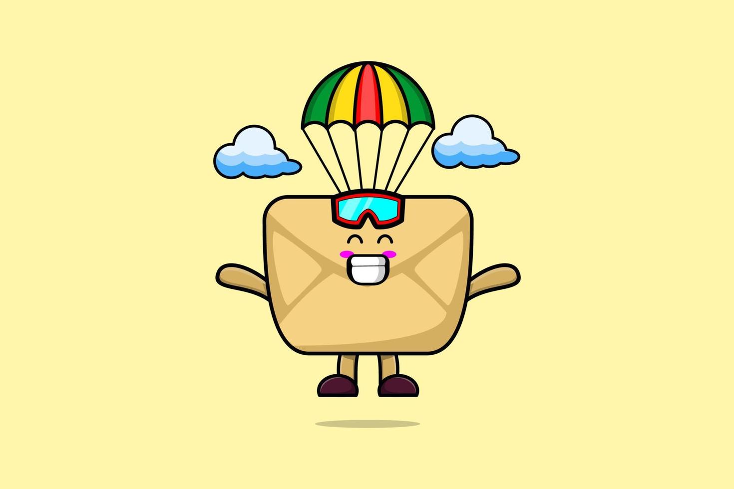 enveloppe de dessin animé mignon fait du parachutisme avec parachute vecteur