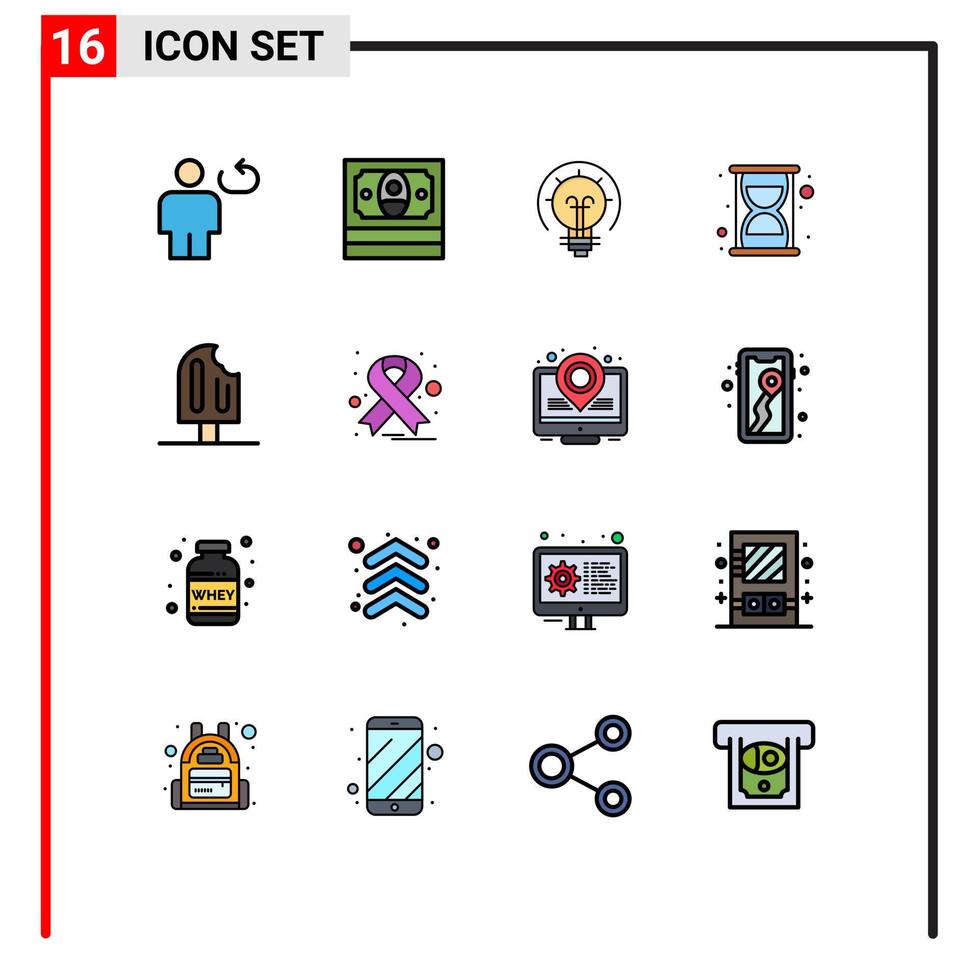 16 interface utilisateur pack de lignes remplies de couleurs plates de signes et symboles modernes de l'efficacité du temps de l'ampoule de plage de vacances éléments de conception vectoriels créatifs modifiables vecteur