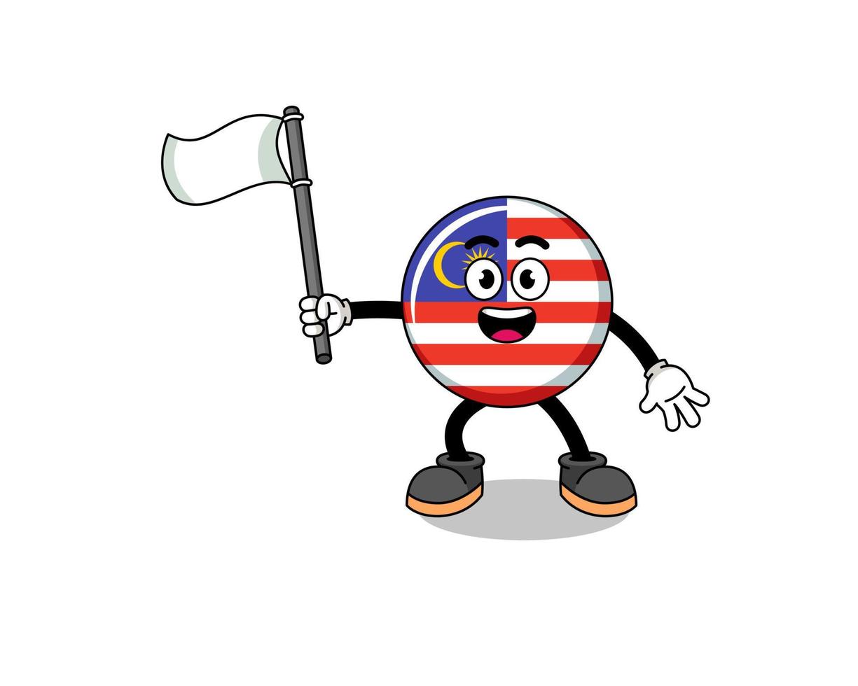 illustration de dessin animé du drapeau de la malaisie tenant un drapeau blanc vecteur