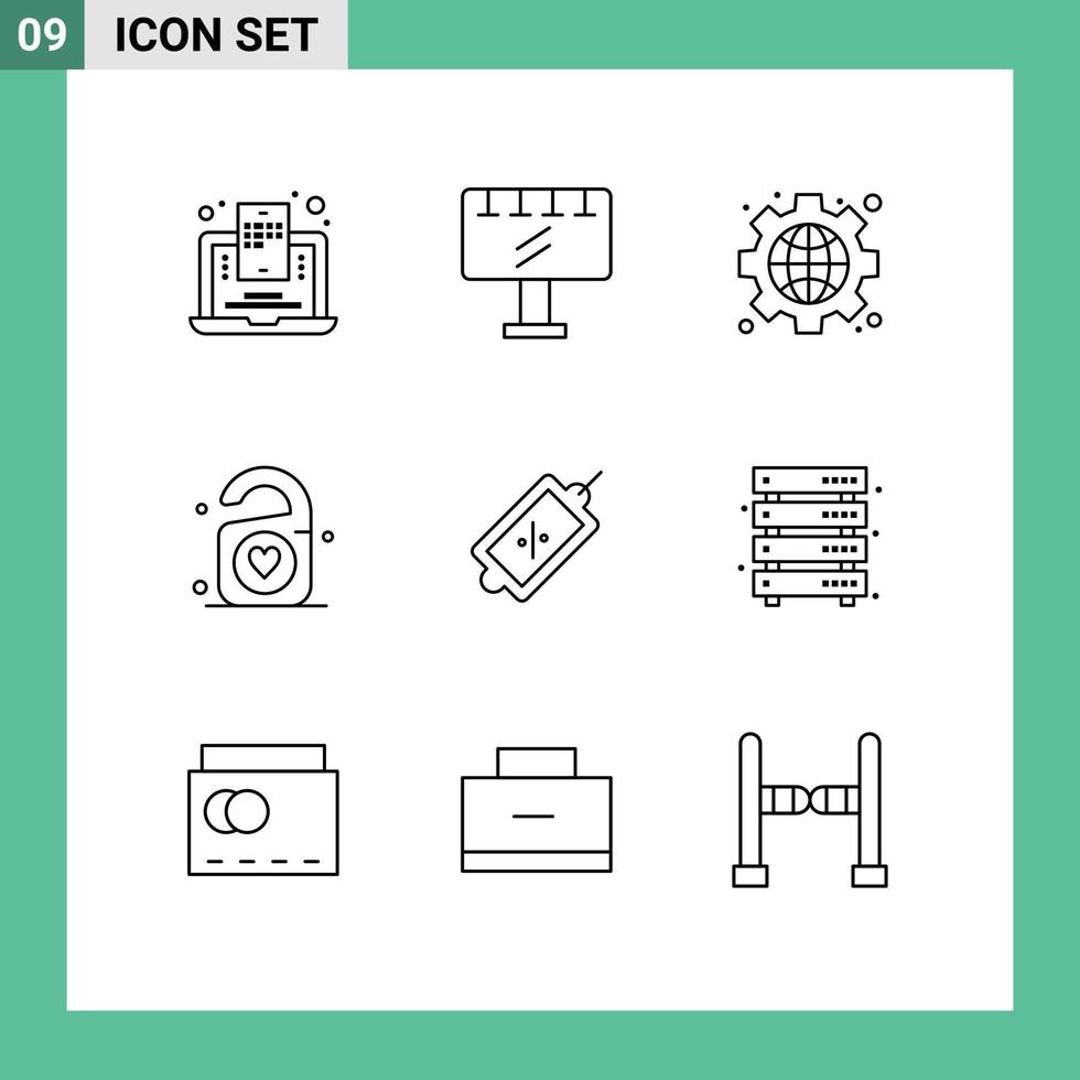 ensemble moderne de 9 contours pictogramme d'éléments de conception vectoriels modifiables de balise de coeur d'équipement de mariage de marché vecteur