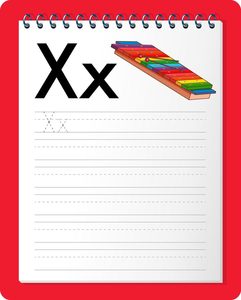 feuille de calcul de traçage alphabet avec la lettre x et x vecteur