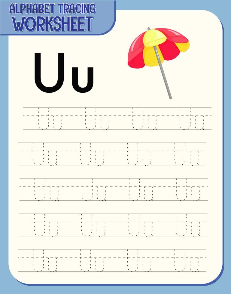 feuille de calcul de traçage alphabet avec lettre u et u vecteur