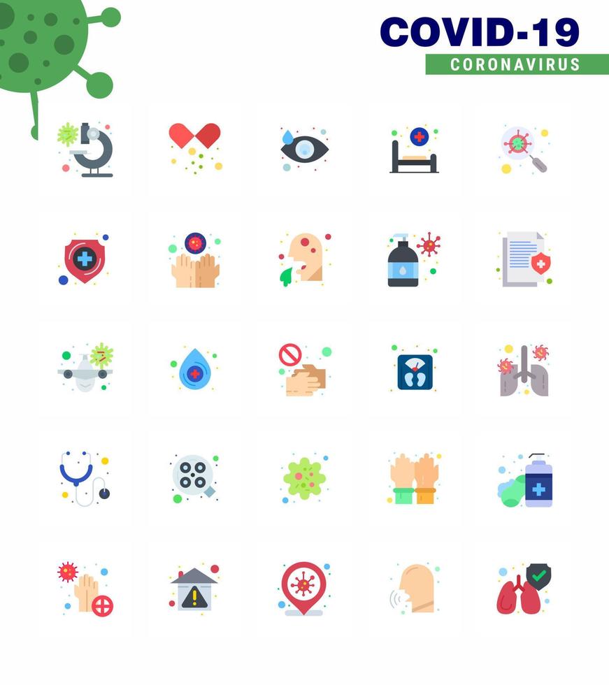 icône de sensibilisation au coronavirus 25 icônes de couleur plate icône incluse soins de verre lit de patient pleurant coronavirus viral 2019nov éléments de conception de vecteur de maladie