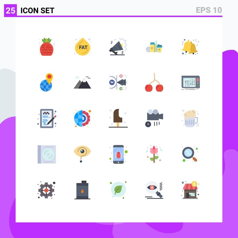interface mobile couleur plate ensemble de 25 pictogrammes de cloches café articles immobiliers éléments éléments de conception vectoriels modifiables vecteur