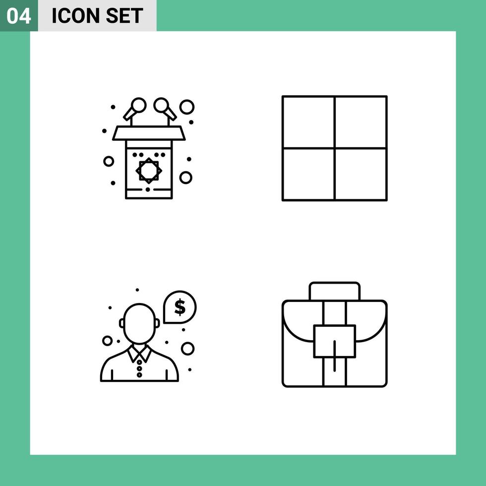 pack de lignes vectorielles modifiables de 4 couleurs plates remplies simples de discours de support de podium aide les éléments de conception vectoriels modifiables vecteur