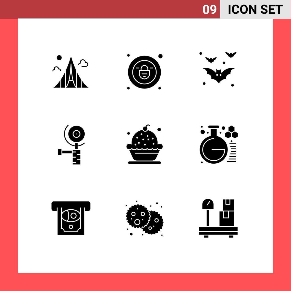 pack de 9 signes et symboles de glyphes solides modernes pour les supports d'impression Web tels que la chauve-souris de cuisson crémeuse construction de meulage éléments de conception vectoriels modifiables vecteur