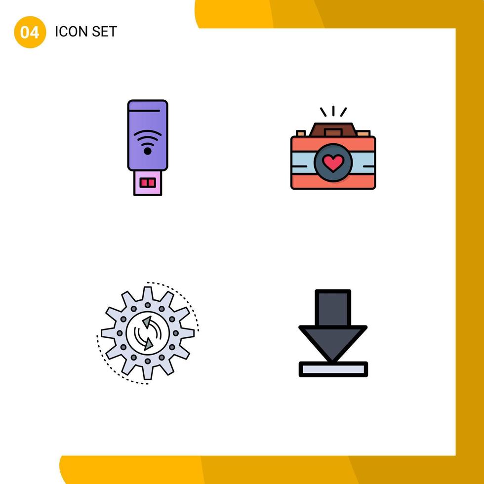 4 signes universels de couleur plate fillline symboles de signal de gestion usb production de caméras vidéo éléments de conception vectoriels modifiables vecteur