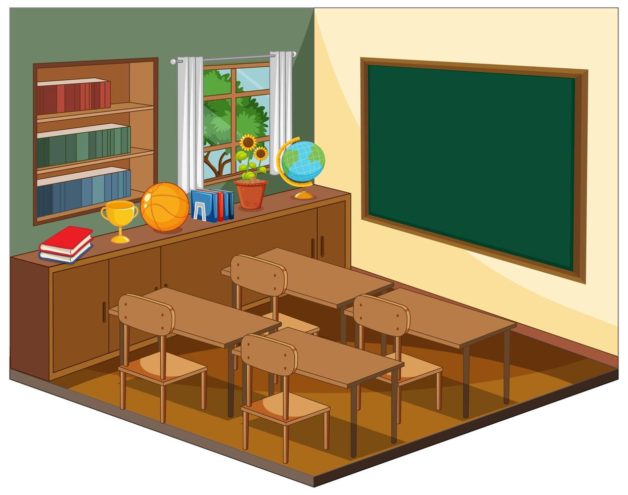 intérieur de la salle de classe vide avec des éléments de la classe vecteur