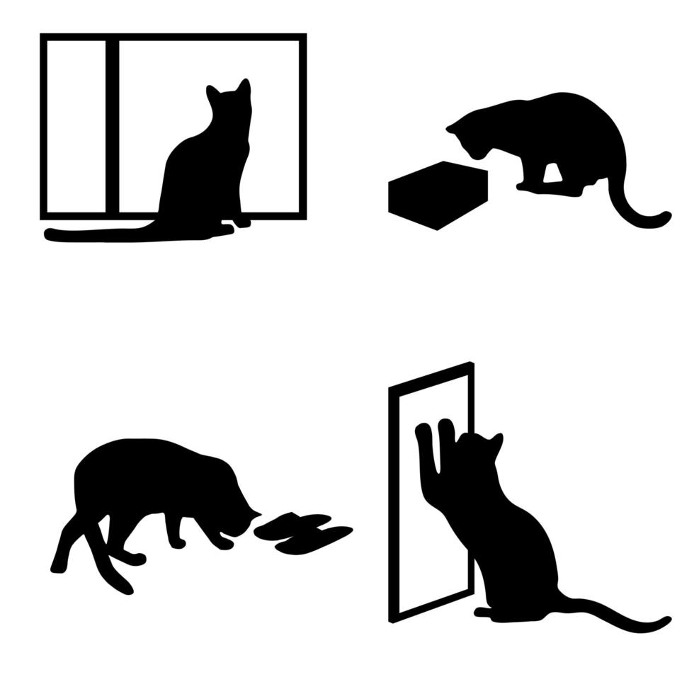 quatre chats silhouettes noires vecteur