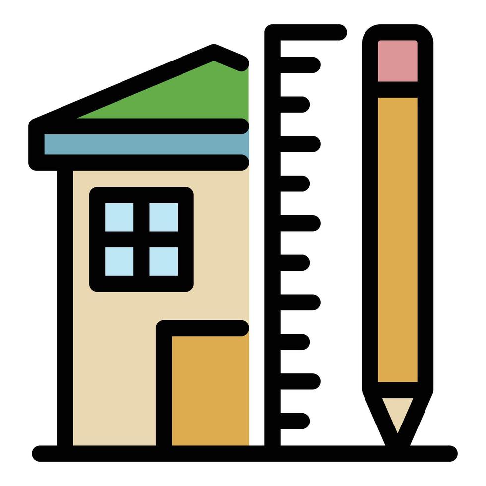 crayon de maison et vecteur de contour de couleur d'icône de règle