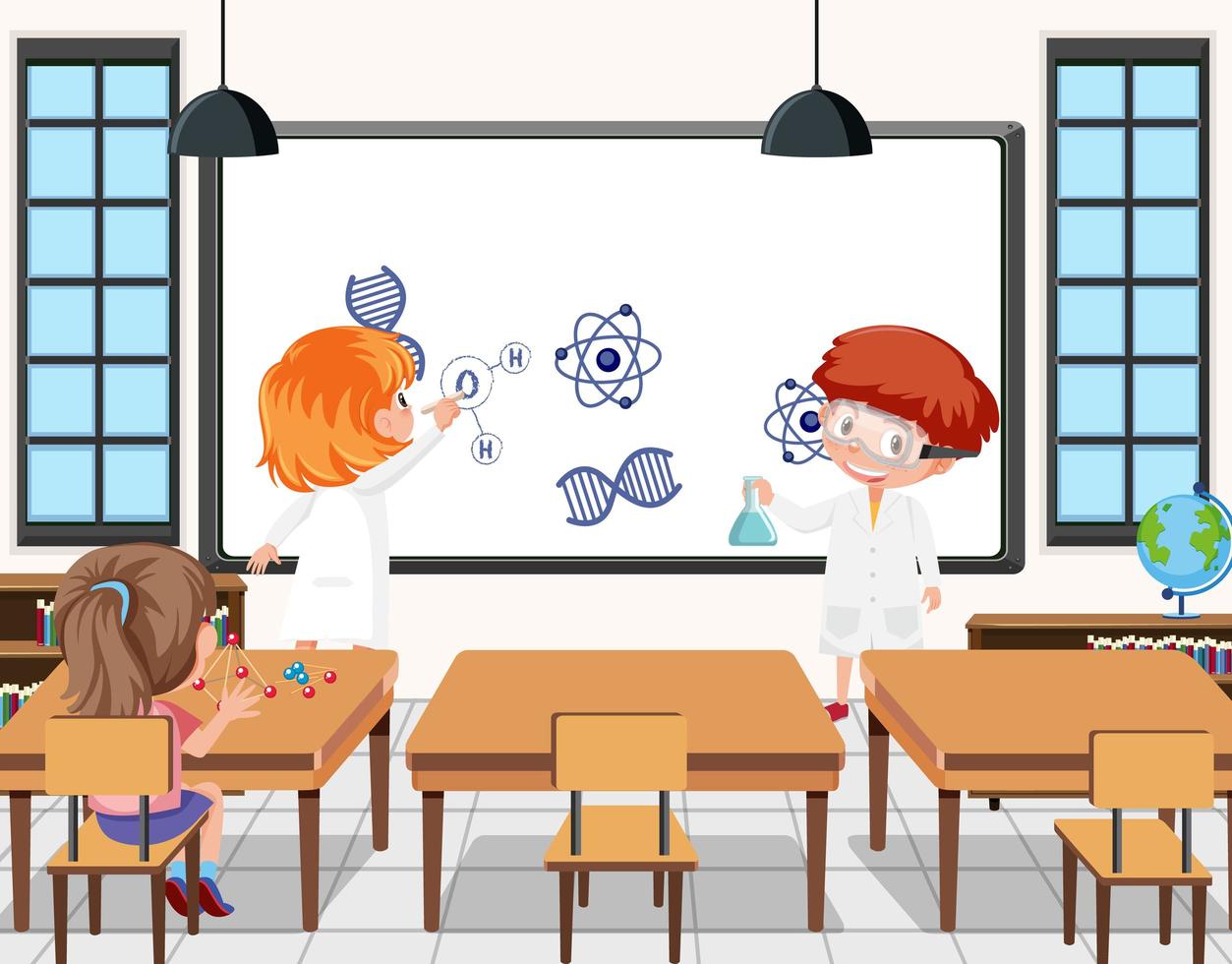 salle de classe avec des enfants faisant une expérience scientifique  3047873 Art vectoriel chez Vecteezy