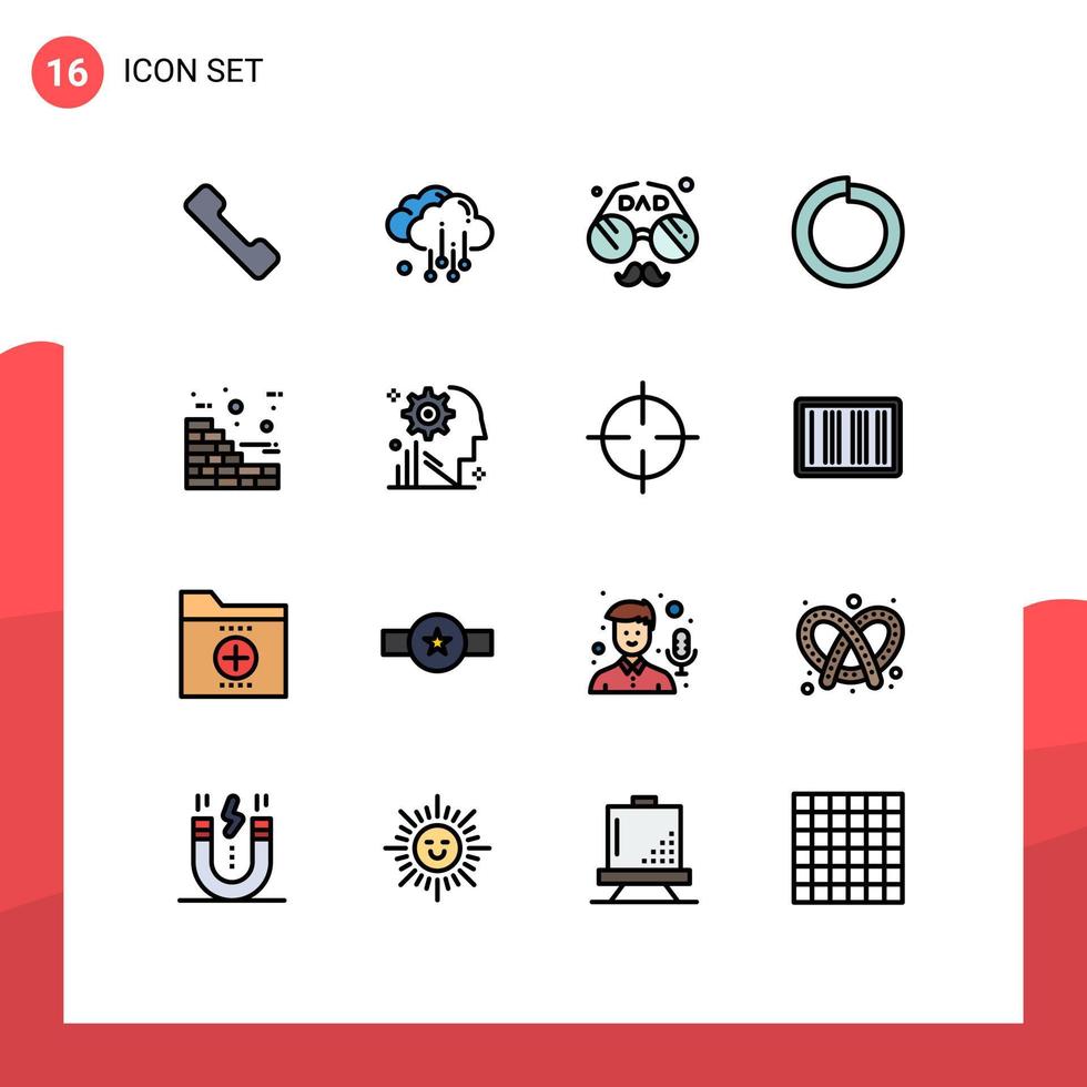 groupe de 16 lignes remplies de couleurs plates signes et symboles pour la construction de l'esprit briques de visage printemps éléments de conception vectoriels créatifs modifiables vecteur