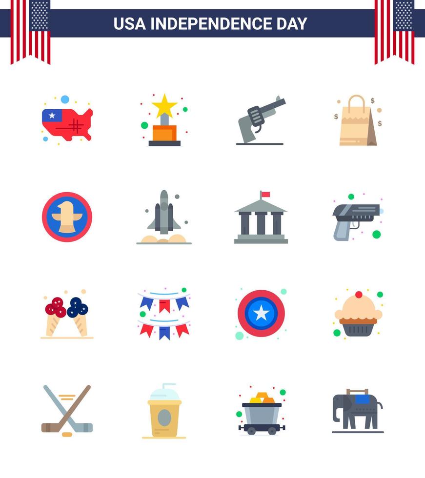 16 usa pack plat de signes et symboles de la fête de l'indépendance de la main américaine sac à main américain modifiable usa day vector design elements