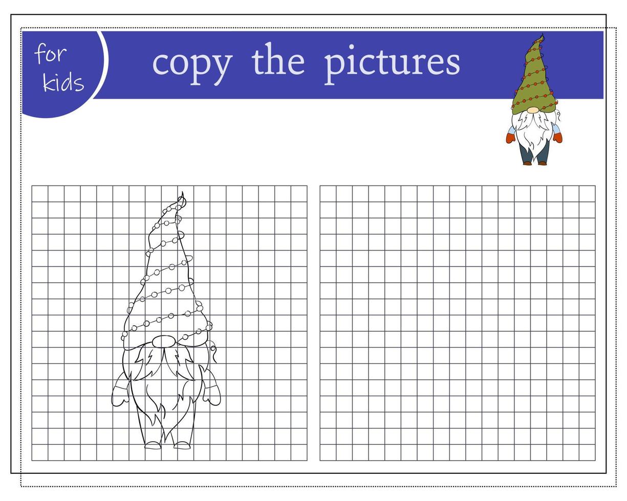 copier l'image, jeux éducatifs pour les enfants. gnome de noël de dessin animé. vecteur