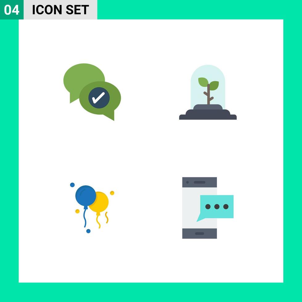 ensemble de 4 symboles d'icônes d'interface utilisateur modernes signes pour le contact de chat chat plante éléments de conception vectoriels modifiables mobiles vecteur