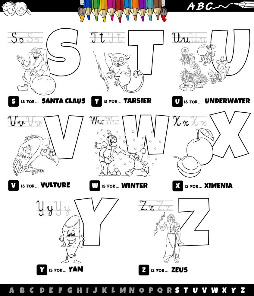 alphabet, ensemble, de, s, z, livre coloration vecteur