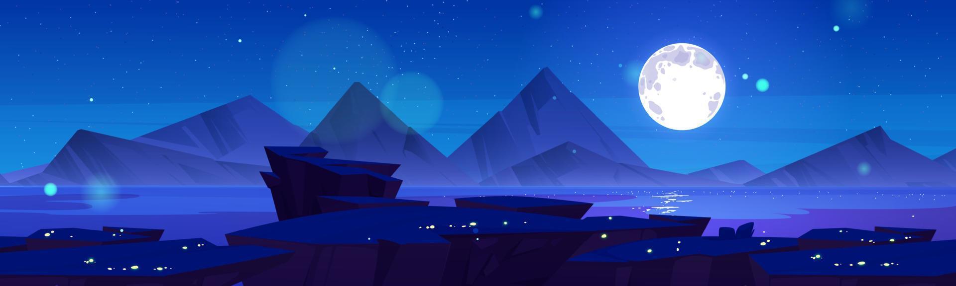 ciel nocturne, illustration de dessin animé de paysage de montagne vecteur