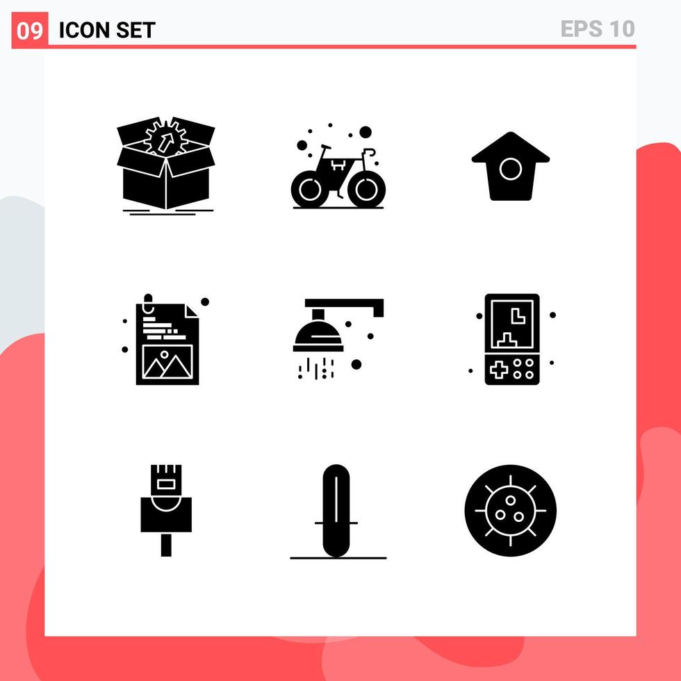 9 ensemble de glyphes solides universels pour les applications web et mobiles laver le développement d'images de salle de bain éléments de conception vectoriels modifiables vecteur