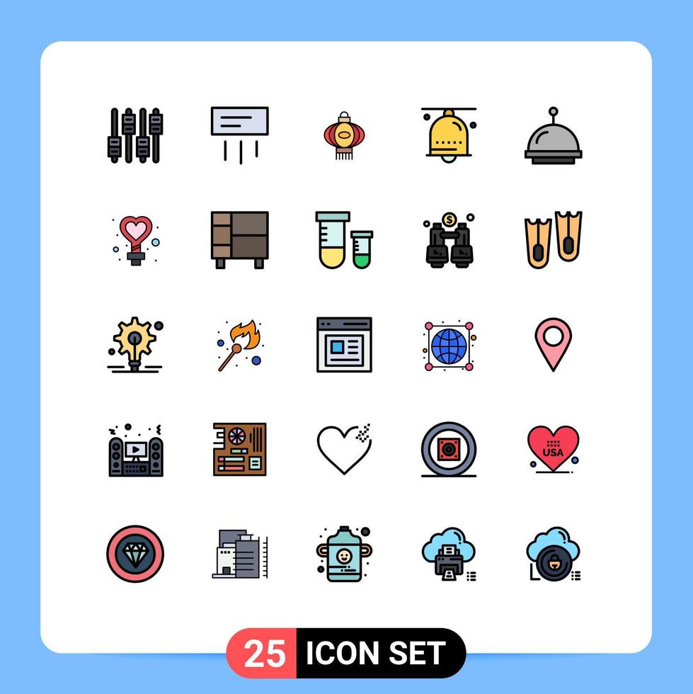 25 interface utilisateur ligne remplie pack de couleurs plates de signes et symboles modernes de notification d'alarme lanterne main cloche alarme éléments de conception vectoriels modifiables vecteur