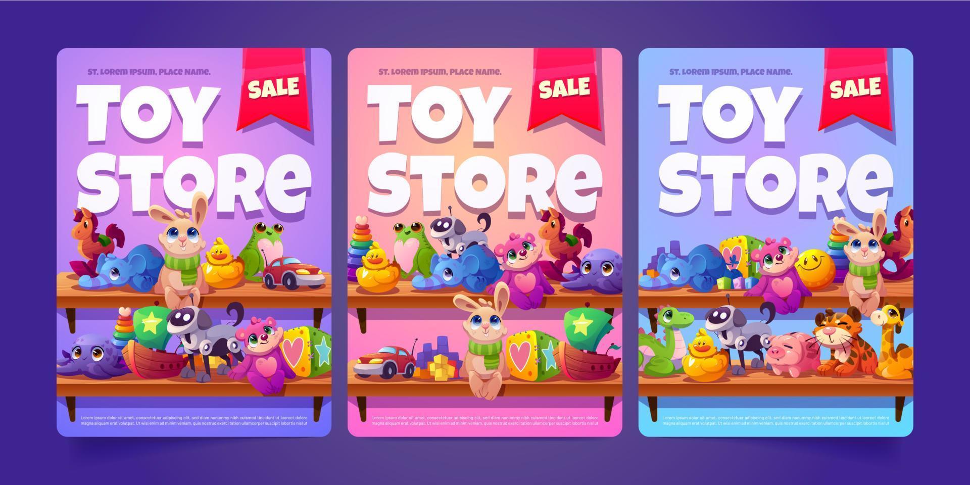 jeu de vecteur de modèles de flyer de vente de magasin de jouets