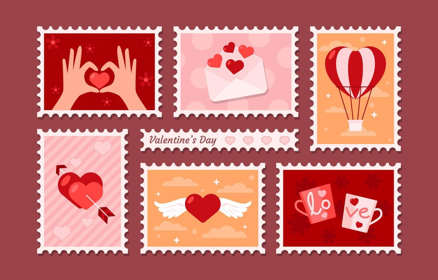 ensemble d'autocollants de timbres de la Saint-Valentin vecteur