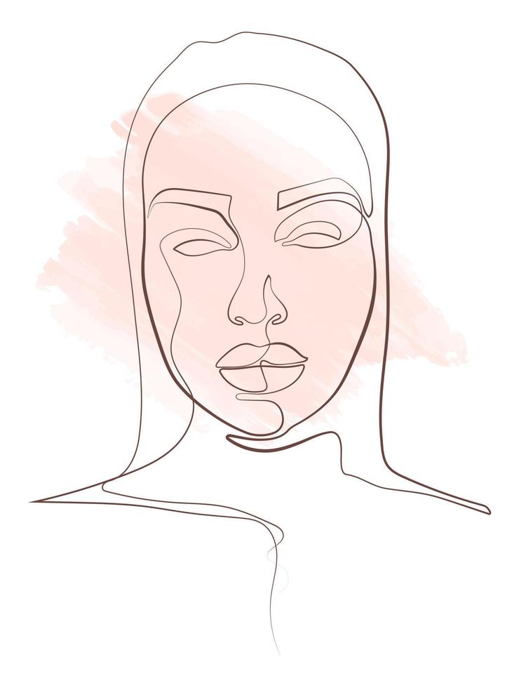 portrait abstrait d'une fille d'une ligne continue avec des accents orange sur son visage. illustration pour logo, design, décor vecteur