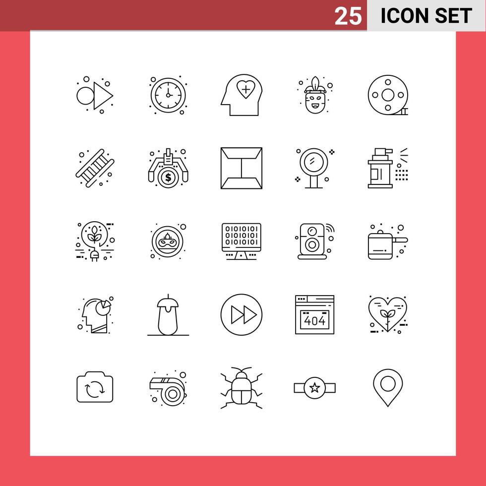 ligne d'interface mobile ensemble de 25 pictogrammes de cinéma clapper amour masque de cinématographie éléments de conception vectoriels modifiables vecteur