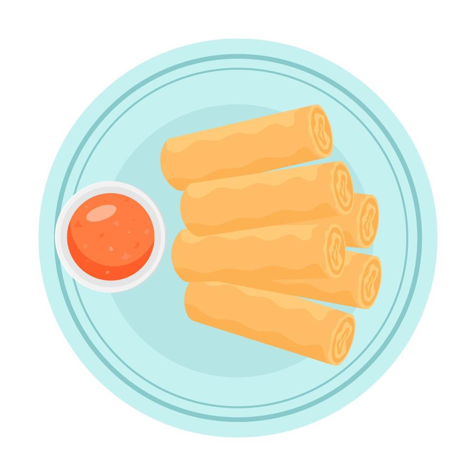 rouleaux de printemps avec sauce. illustration vectorielle vecteur