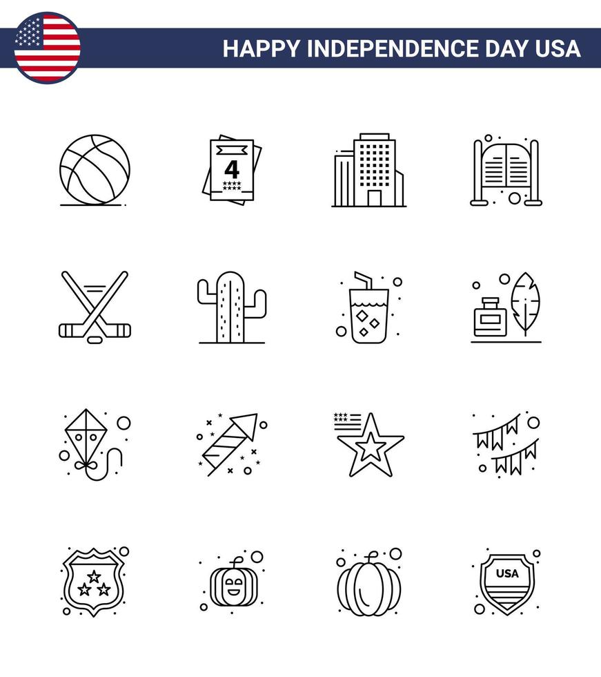 pack de 16 lignes créatives liées à la fête de l'indépendance des états-unis de sport hokey office entrée saloon modifiables usa day vector design elements