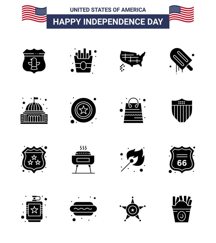 ensemble de 16 icônes de la journée des états-unis symboles américains signes de la fête de l'indépendance pour la maison place états usa crème modifiables éléments de conception vectorielle de la journée des états-unis vecteur