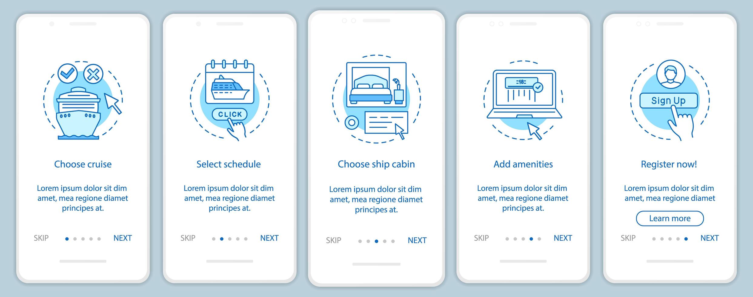 page de l'application mobile de réservation de croisière en ligne vecteur