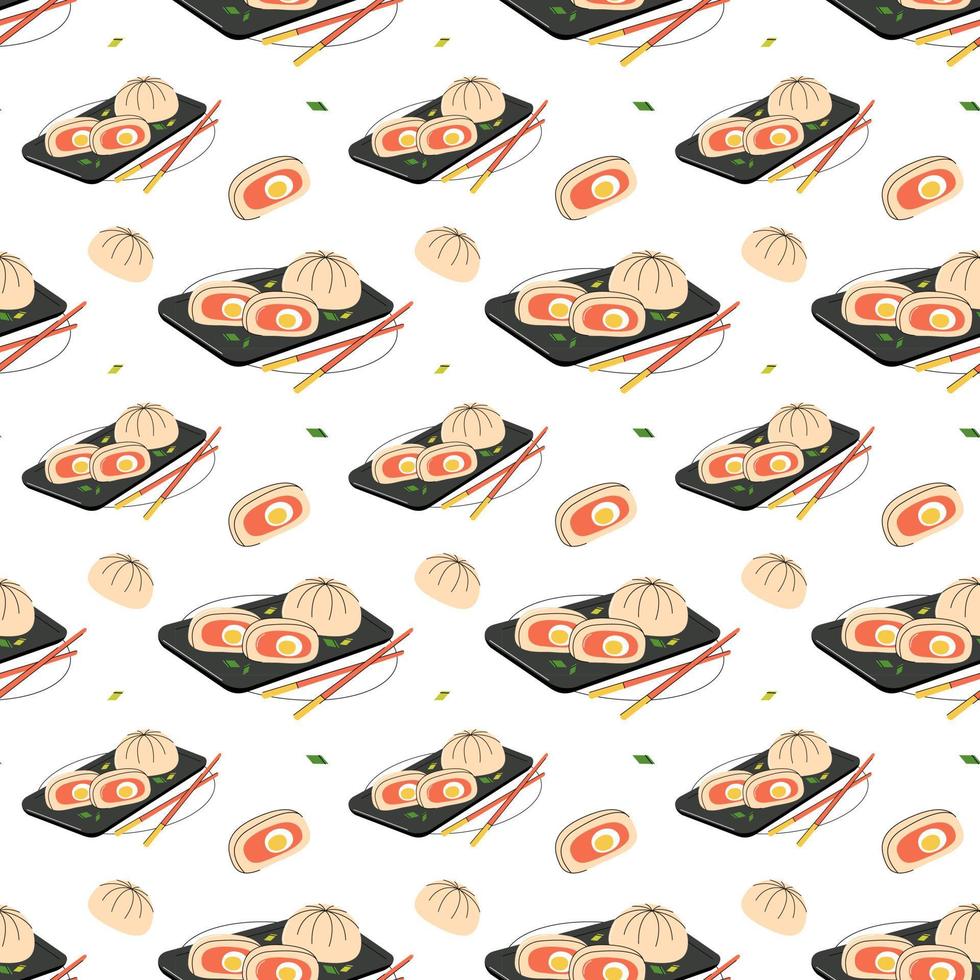 illustration vectorielle lumineuse de la cuisine asiatique. menu vietnamien, plats asiatiques pour les menus et les restaurants. vecteur
