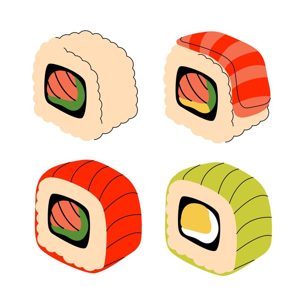 illustration vectorielle lumineuse de la cuisine asiatique. menu japonais, plats asiatiques pour les menus et les restaurants. vecteur