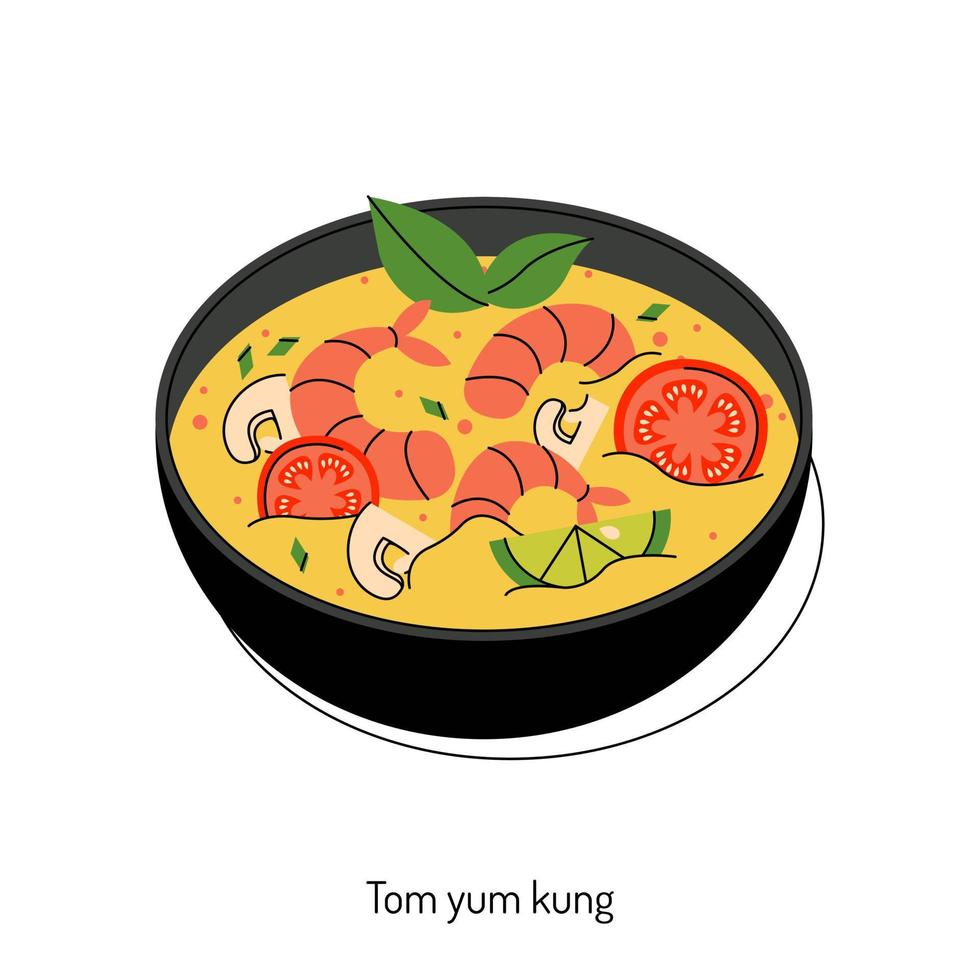 illustration vectorielle lumineuse de la cuisine asiatique. menu thaïlandais, plats asiatiques pour les menus et les restaurants. vecteur