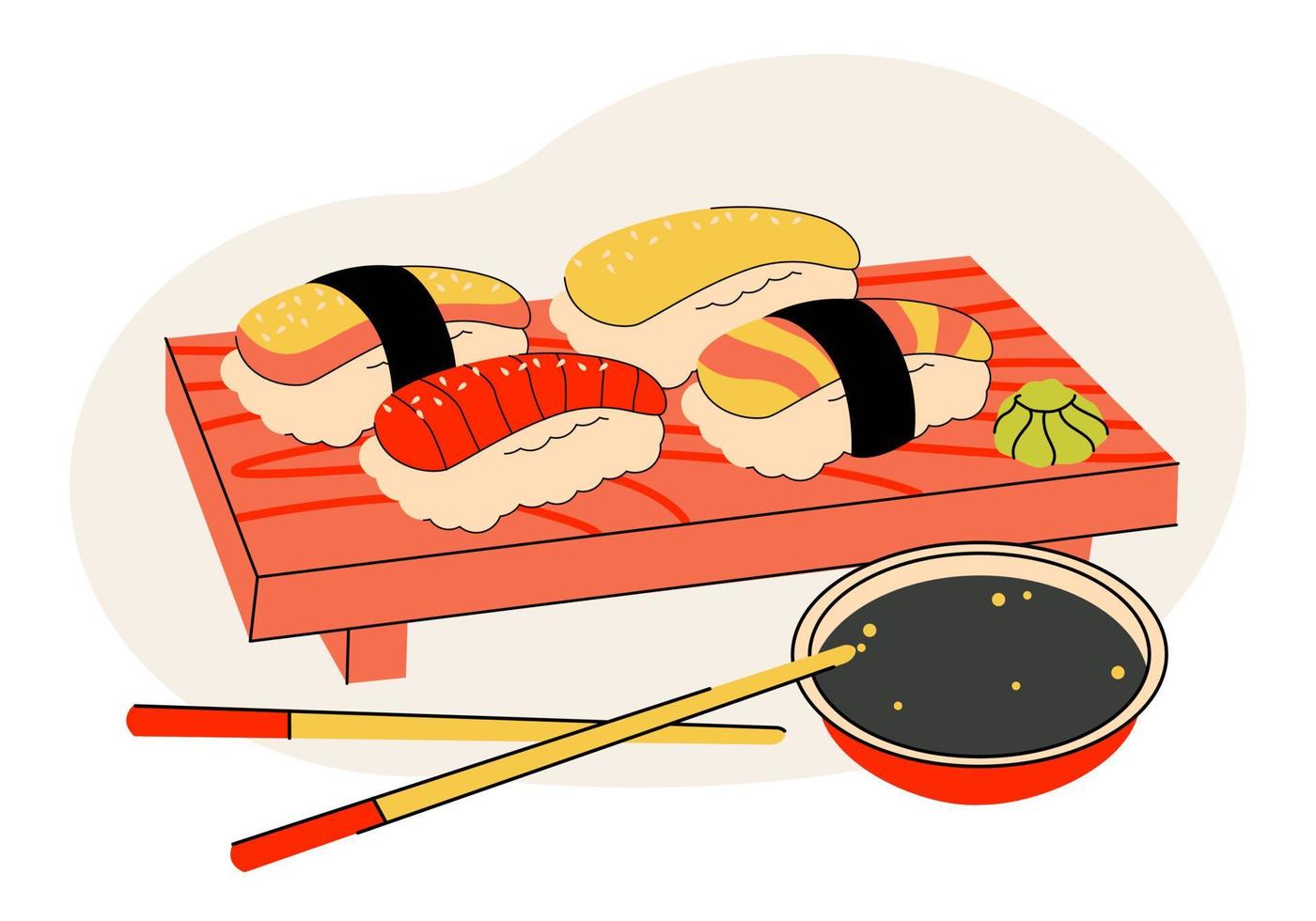 illustration vectorielle lumineuse de la cuisine asiatique. menu japonais, plats asiatiques pour les menus et les restaurants. vecteur