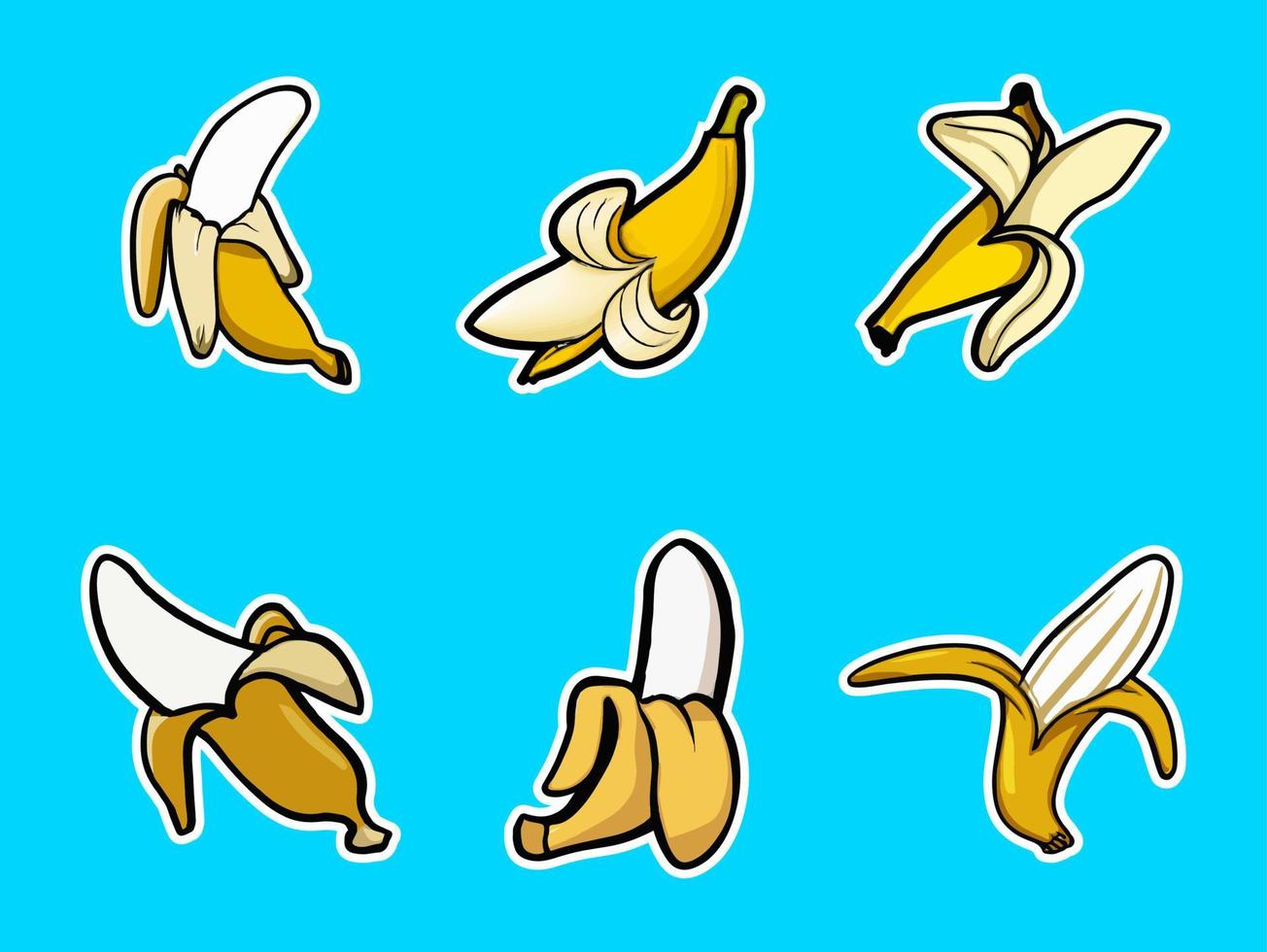 style de dessin animé d'autocollant de jeu de banane. jeu d'icônes de banane. vecteur