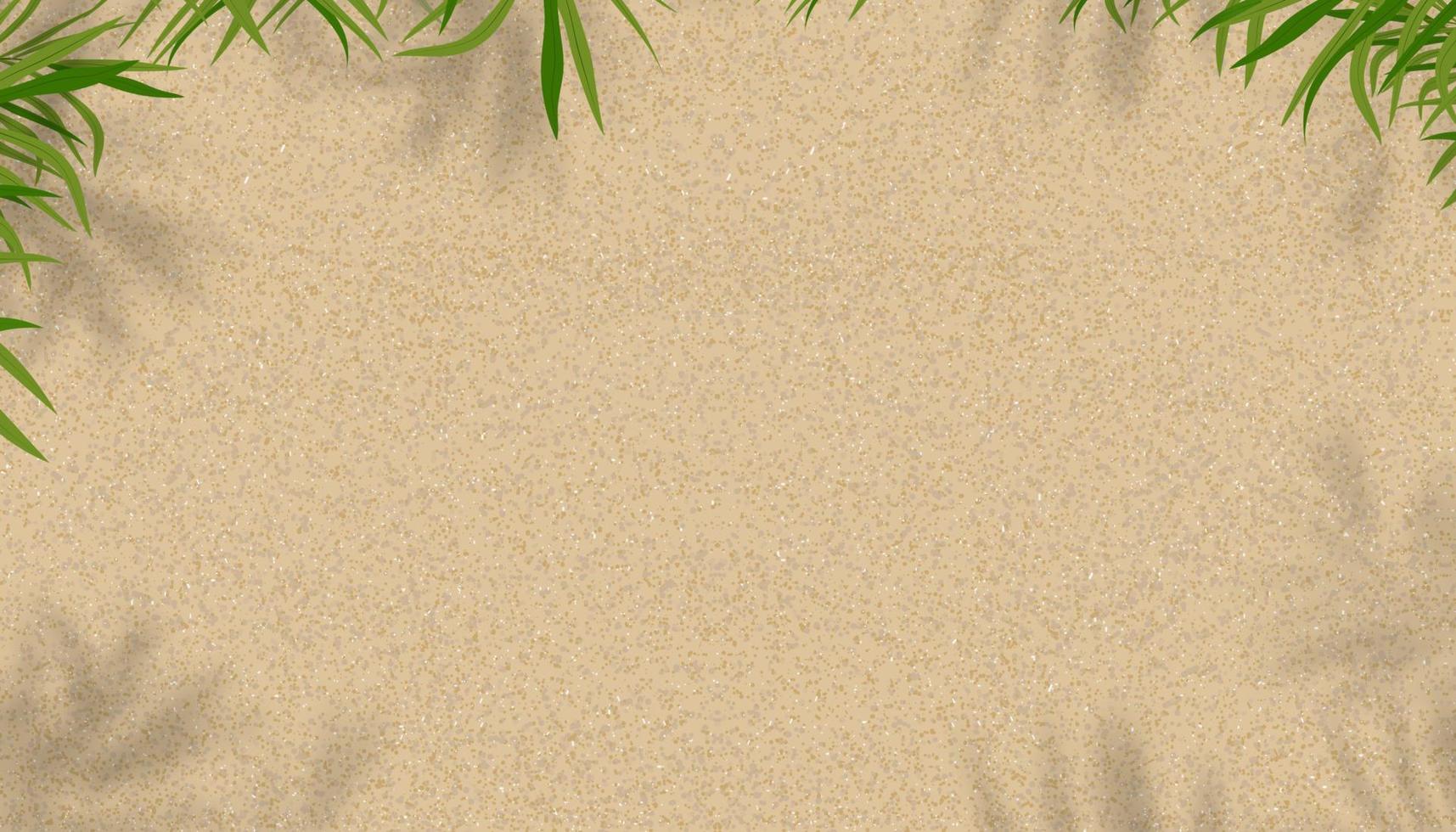 texture de sable, plage vue de dessus avec feuille de palmier et ombre sur fond sablonneux, plage tropicale vectorielle en bord de mer avec feuilles de noix de coco sur couleur marron avec espace de copie, toile de fond de vacances d'été vecteur