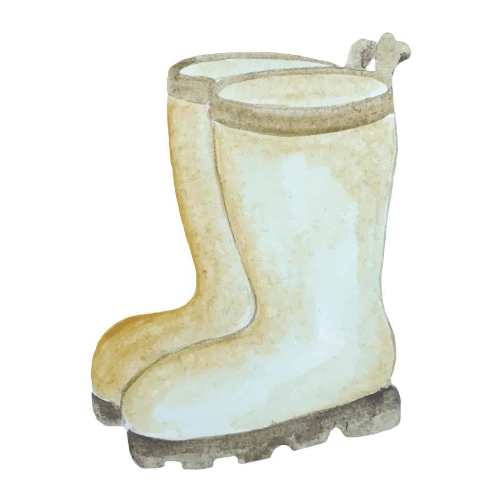 bottes de jardinage en caoutchouc jaune sur fond blanc. chaussures de jardinage, chaussures imperméables d'automne, illustration aquarelle vecteur