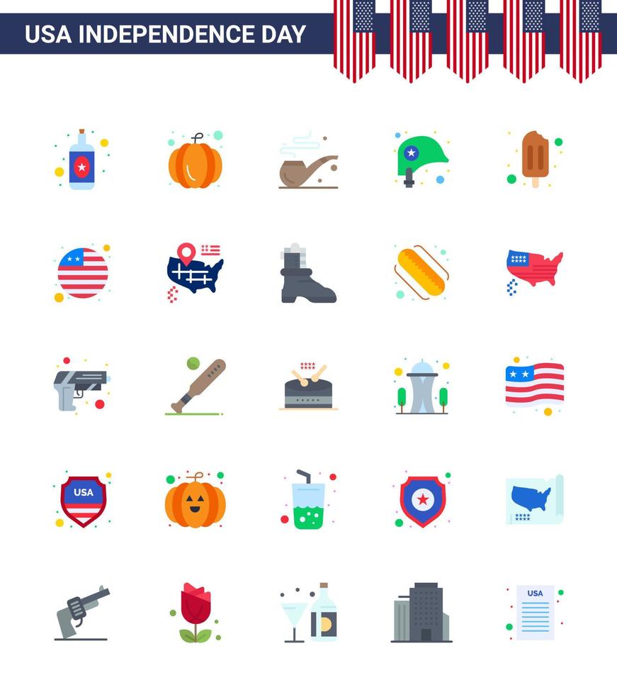 pack de 25 appartements créatifs liés à la fête de l'indépendance des états-unis de drapeau crème st popsicle star éléments de conception vectoriels modifiables de la journée des états-unis vecteur