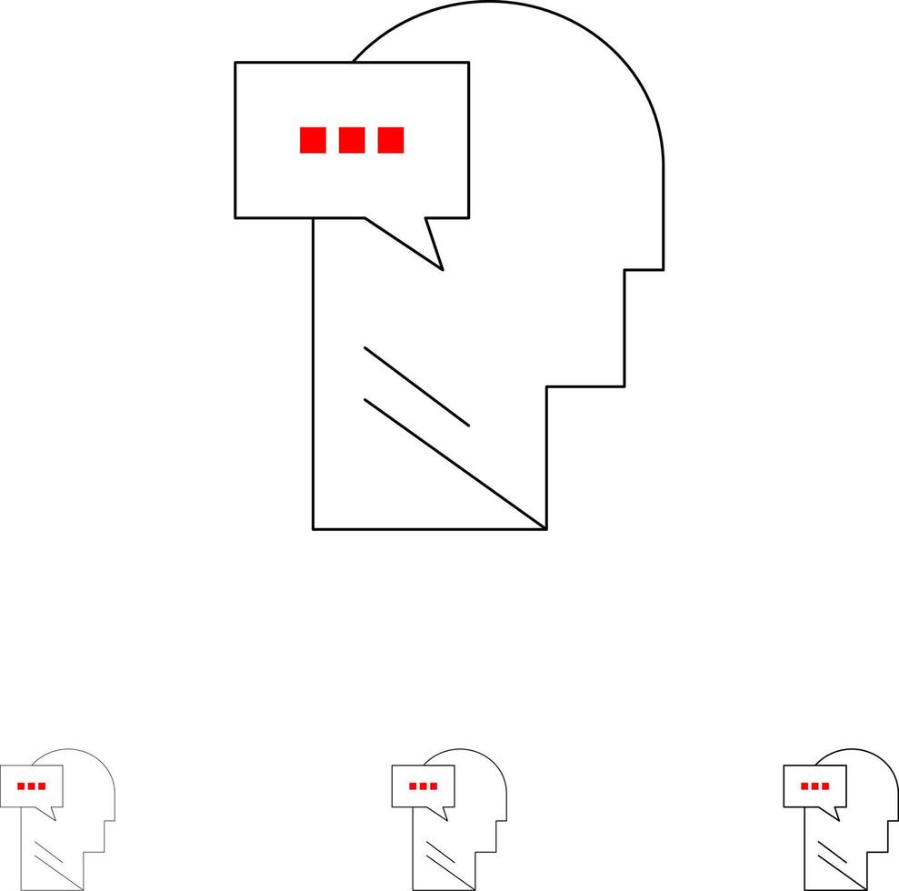 jeu d'icônes de ligne noire audacieuse et fine de la tête intérieure du dialogue de l'esprit vecteur