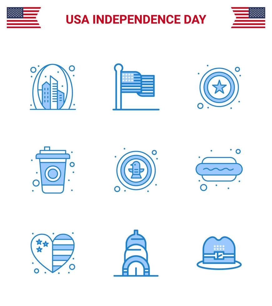 9 usa bleu signes célébration de la fête de l'indépendance symboles de célébration américain usa bouteille de boisson modifiable usa day vector design elements