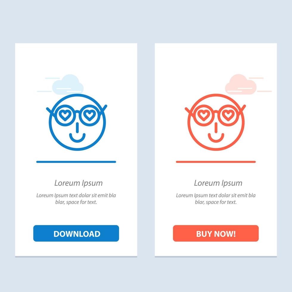 emojis smiley amour utilisateur mignon bleu et rouge télécharger et acheter maintenant modèle de carte de widget web vecteur