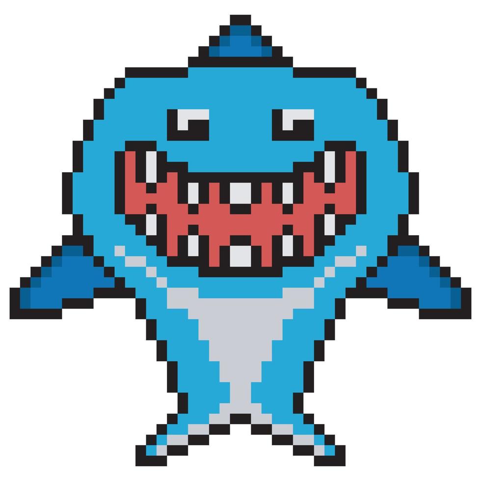 pixel art de personnage de requin mignon. illustration vectorielle. vecteur