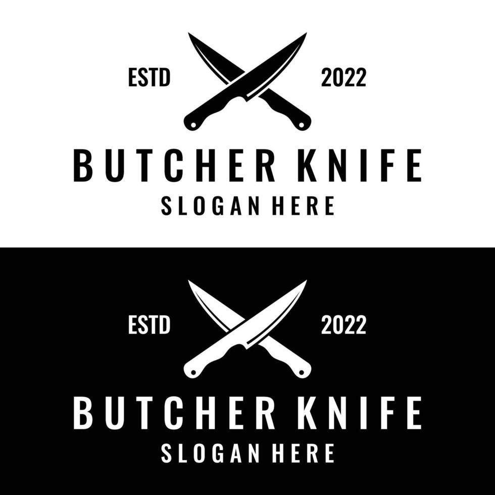 création de modèle de logo de couteau de chef, couteau de boucher vintage.logo pour entreprise, badge, restaurant, boucherie, café, marque et boutique de couteaux. vecteur