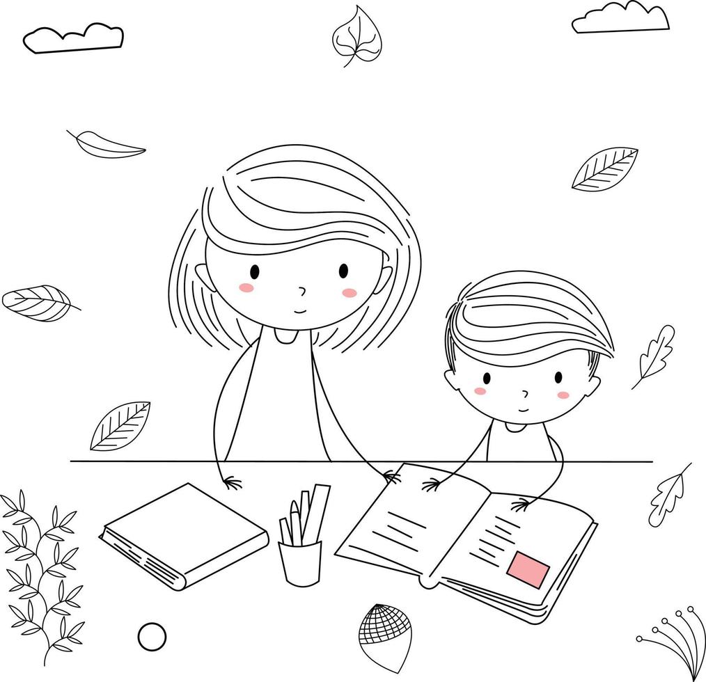 enfants heureux de dessin animé dessinés à la main, vecteur de stock - illustration de l'imagination, mère et enfant étudiant